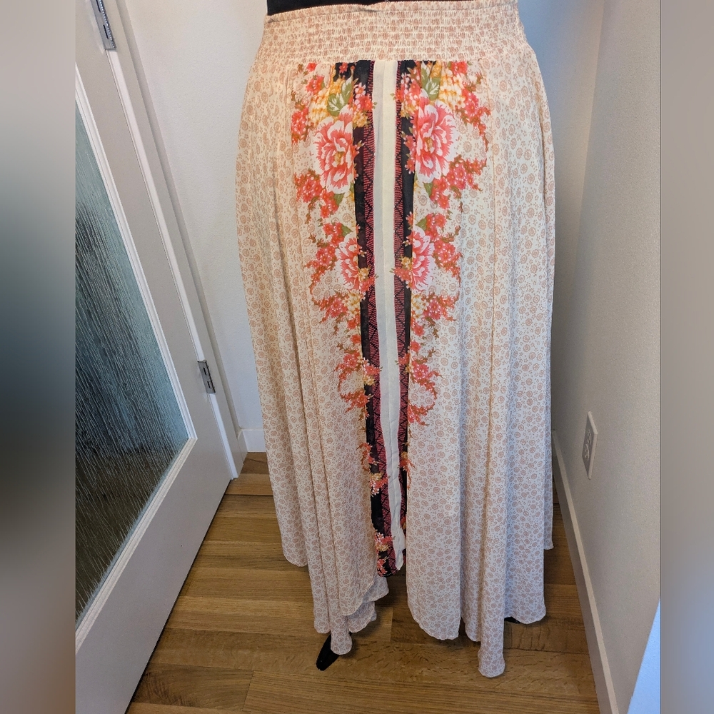 Free People Lovely Lady Floral Maxi High-Low Elastic Waist Lined Sz L Skirt Boho - Picture 5 of 11